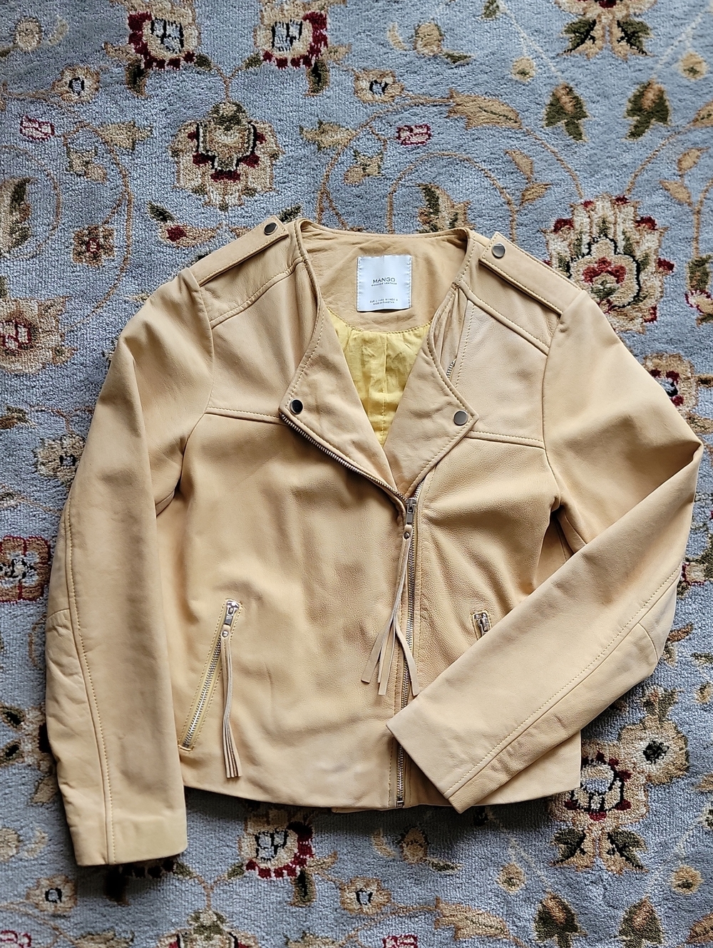 Mango Yellow Suede Moto Jacket US Medium